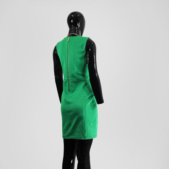 Vibrant Green Michael Kors Sheath Dress Gold Accents - Picture 3 of 5